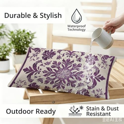 Housse coussin violet 40x80 imperméable et déperlant double face lin - 3