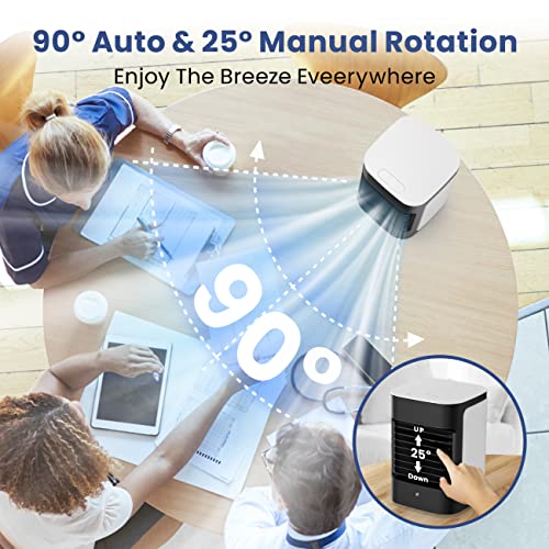 Image of Portable Air Conditioners, 3-IN-1 Mini Evaporative Air Cooler | Top-fill Tank, 3 Speeds&3 Modes, 7H Cooling, 90 Oscillation, 7 Color Lights, Type-C Powered, Whisper-Quiet for Bedroom, Desk