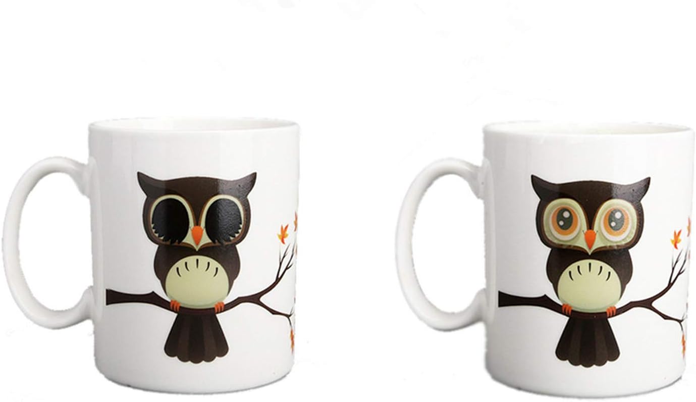 Heat Changing Mug Colour Changing Mug Magical Coffee Mug Tea Cup Perfect Novelty Gift 11OZ Coffee Ceramic Mug (New Owl)