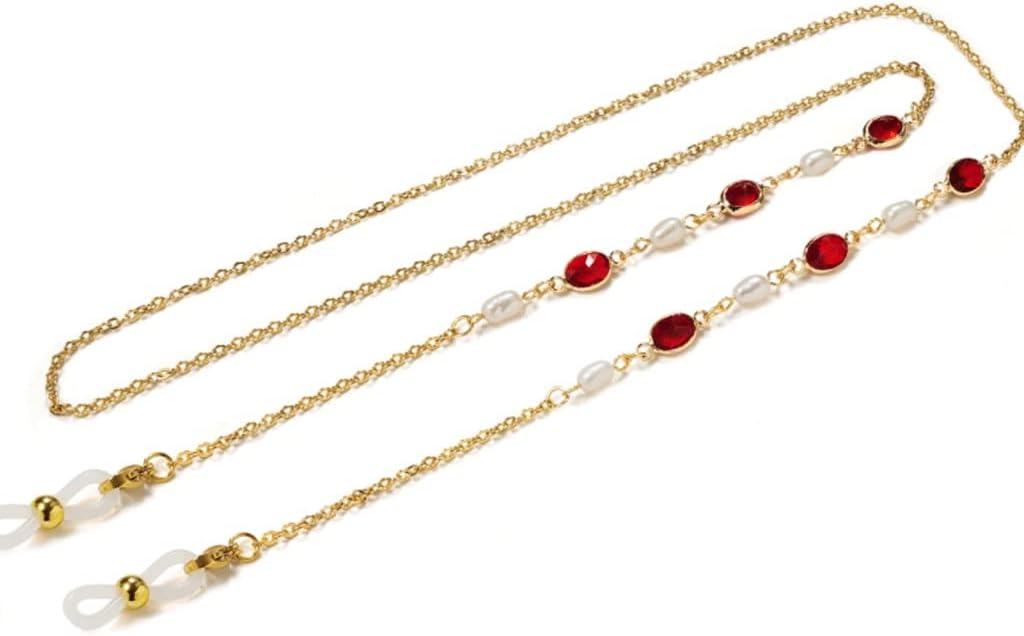 Pearl Beaded Crystal Eyeglasses Necklace for Women, Chic Stainless Steel Glasses Holders Chains