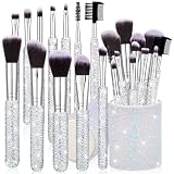 Nuogo 13 Pcs Rhinestone Makeup Brushes Set 12 Bling Crystal Professional Face Cosmetics Blending Liquid Foundation Powder Concealer Eye Shadows Make up Beauty Tool Glitter with 1 Holder