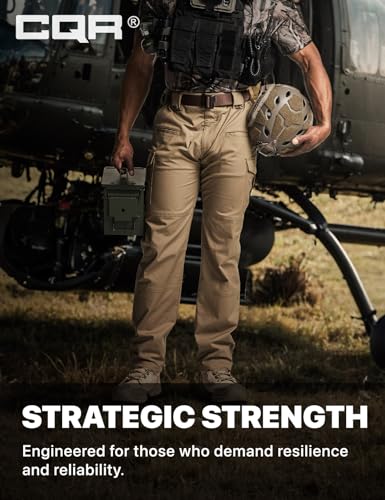 Image of CQR Men's Flex Stretch Tactical Pants, Water Resistant Ripstop Cargo Pants, Lightweight EDC Outdoor Work Hiking Pants