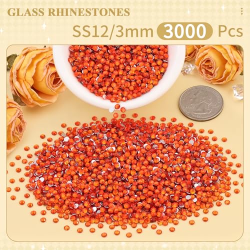 Image of 3000PCS SS12 /3mm Crystal Glass Rhinestones for Bedazzling (Orange /Hyacinth) | Flatback Rhinestones for Crafting DIY Nail Art Makeup Decoration, Gems Diomand Charms for Tumbler Shoes Clothing Mug