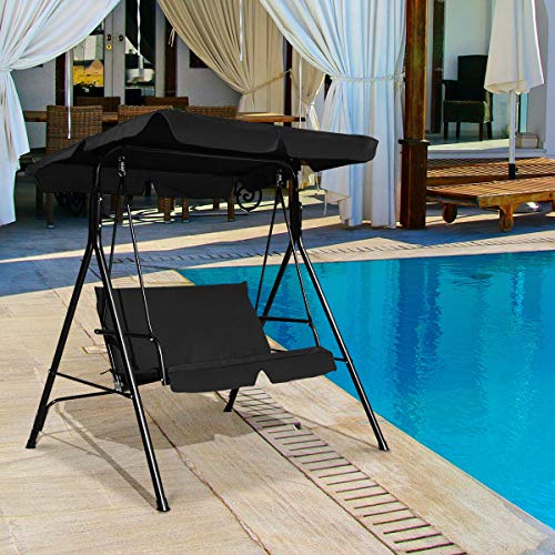 Image of Tangkula 2 Person Porch Swing, Outdoor Swing with Removable Cushions, Solid Steel Structure, Patio Swing with Adjustable Canopy for Porch, Backyard, Garden, Balcony
