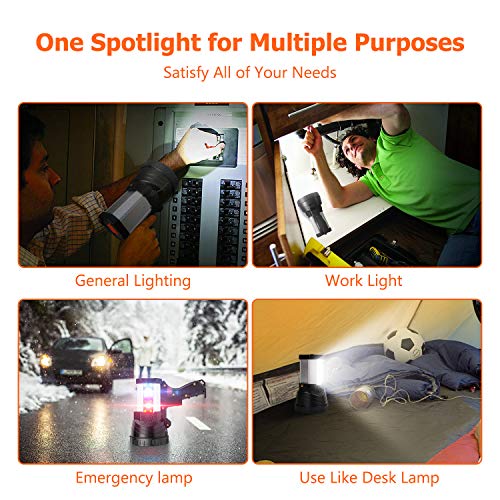 Dangeja Rechargeable Spotlight Super Bright Led Flashlight Outdoor Handheld Spot Light High Lumen 9600Mah Long Lasting Large Torchlight Searchlight Floodlight Hiking Flashlight Usb Output (Silver) #TOP6