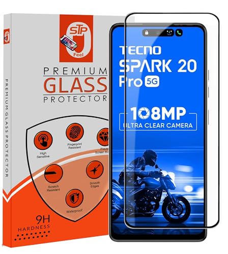 Image of STP FEEL HD+ Premium Tempered Glass Screen Protector Guard Compatible For Tecno Spark 20 Pro 5G (6.78 Inch, Pack of 1) | Edge to Edge Coverage With Easy to installation kit