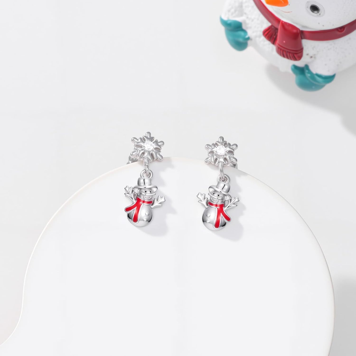 Christmas Snowman Earrings Sterling Silver Cute Snowflake Dangle Earrings Christmas Jewelry Xmas Gifts for Women Girlfriend
