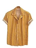 Floerns Men's Striped Shirts Casual Short Sleeve Button Down Shirts Mustard Yellow M