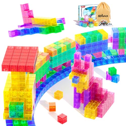 Apluses 45PCS Magnetic Blocks - Transparent Magnet Cubes Toddler Building Blocks Sensory Autism Gifts for Kids Ages 3+ Preschool Travel Toys for 3-5 Year Old Boys and Girls