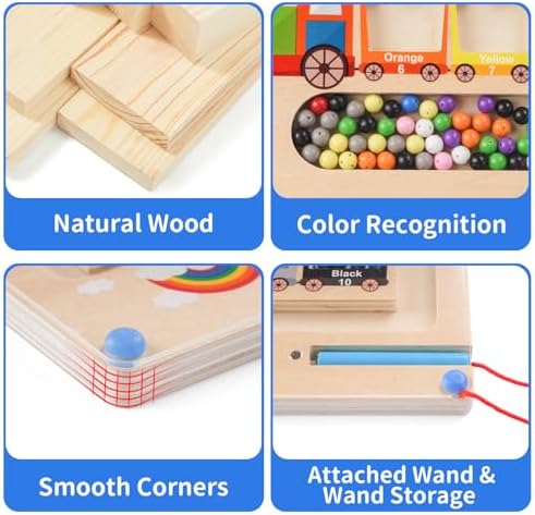 Montessori Toys for 2 Year Old, Magnetic Color and Number Maze, Wooden Toddler Magnet Puzzles for Kids Girls Boys 2-4 3-5, Magnetic Board Train Learning Toys Birthday Gifts — view 4