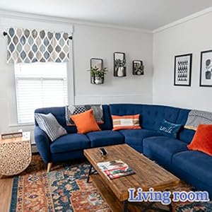 LeLehome Window Curtain Valance 54 X 18 Inch Moroccan Style Geometric Pattern Linen Rod Pocket Window Treatment for Kitchen Bathroom Bedroom Living Room Home Decor Blue