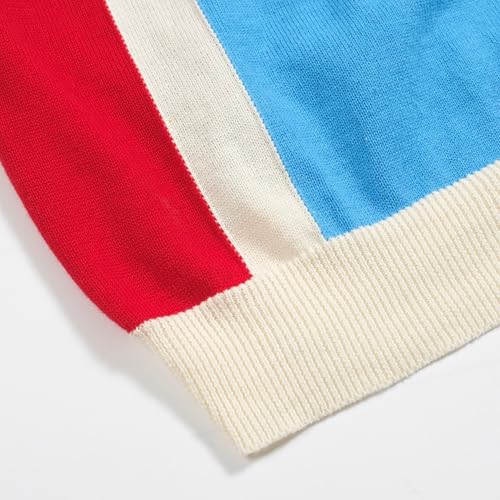 Poloshirt tejido para hombre OXKNIT, estilo personal retro rojo, blanco y azul, algodón con botones miniatura 4
