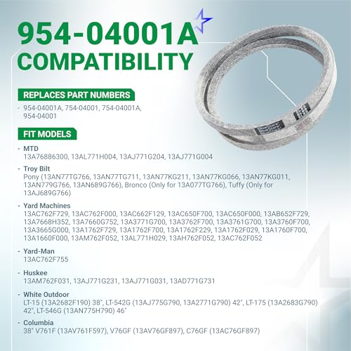 Image of BlueStars 954-04001A 754-04001A Lower Drive Belt Aramid Cord 5 /8 inchx 69-3 /16 inch | Drive Belt for Troy-Bilt Pony MTD Cub Cadet Yard Machines Columbia Lawn Mower Tractor Replacement 954-04001 754-04001