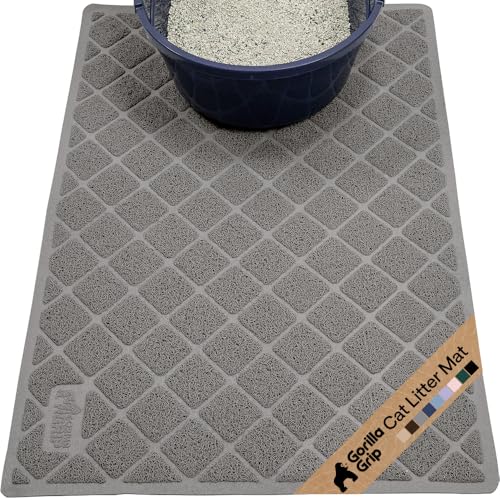 GORILLA GRIP Cat Litter Box Mat, Cushioned Coil Mesh Litter Trapping Mats, Scatter Control Supplies for Less Mess, Phthalate Free, Ultra Deep Catch Grooves, Rinse or Vacuum to Clean, 30x20 Gray