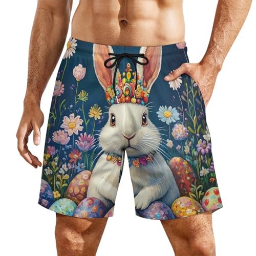 Easter Bunny Egg Mens Swim Trunks with Quick-Drying Lining Beach Shorts for Outdoor Sports