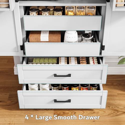 Image of iPormis 71 inch Tall Kitchen Pantry Storage Cabinet w /Adjustable Shelf, Door Shelves & Large Drawers, Freestanding Kitchen Cupboard for Dining Room /Living Room, White