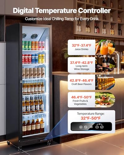 Image of VEVOR Commercial Merchandiser Refrigerator, 12.4 Cu.Ft / 350 L Glass Door Display Refrigerator, Upright Beverage Cooler Fridge with 5 Adjustable Shelves, Soft LED Light & Casters for Homes Shops Bars