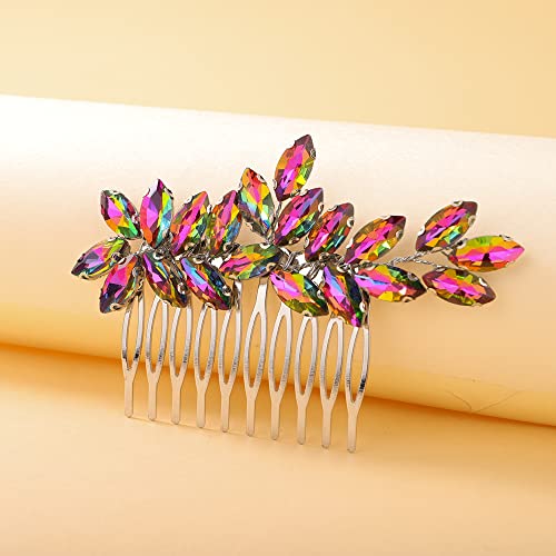 Teyglen Crystal Bride Wedding Hair Comb Handmade Rhinestone Side Hair Comb Simple Red Blue Black Green Hair Pieces Bridal Headpieces Hair Accessories For Women Girl Brithday Prom (Colorful) #TOP2