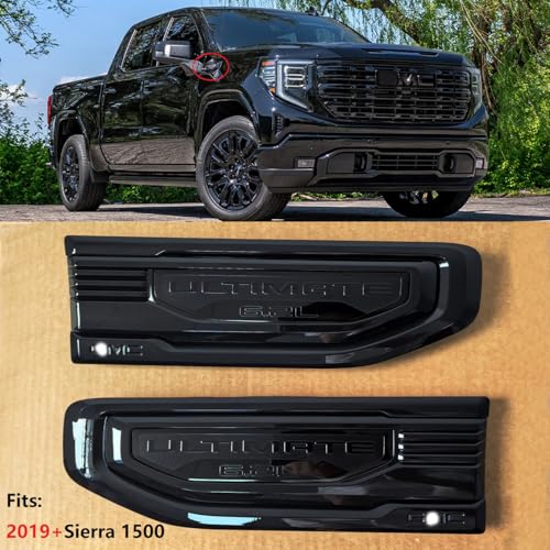 Image of 2pack OEM 2019-2026 Ultimate 6.2L V8 Vent Emblem Right Left 3D Nameplate Badge Replacement for Sierra 1500 85158225 85158226 (Gloss Black)