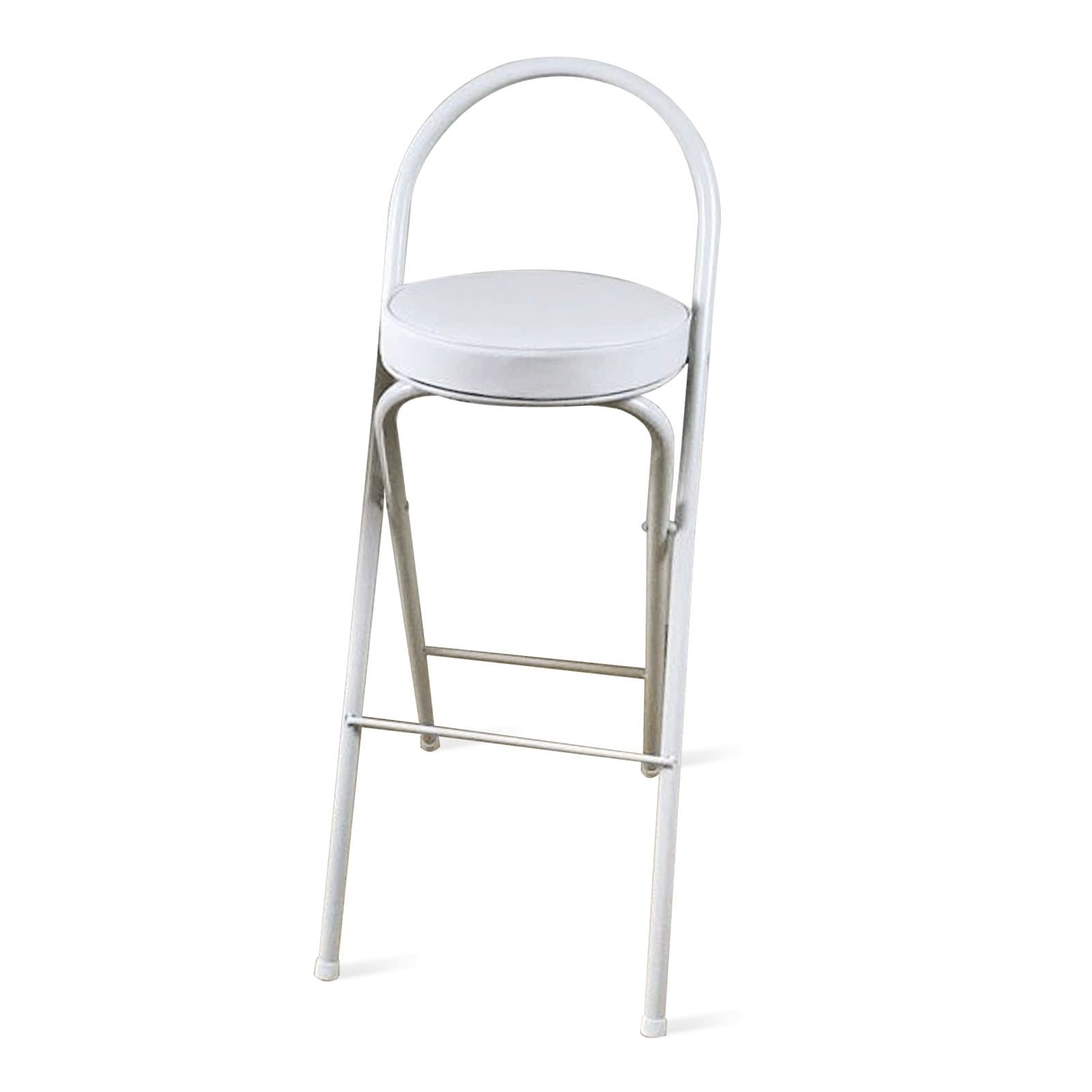 Negro/Blanco Taburete Alto Plegable Con Respaldo Altura Del Asiento 65/70/75cm Taburete De Bar Plegable Taburete Redondo Acolchado Sin Montaje Taburete Plegable Cocina Con Reposapiés Para Bar Salon(Wh