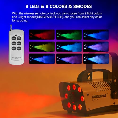 Fog Machine 700W with 8 LED Par Lights, Wireless Remote, and Auto Mode - Ideal for Parties, Halloween, and Stage Effects