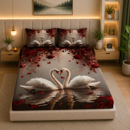 Image of 7D Digital Printed King Size Bedsheet with 2 Pillow Covers | Soft Premium Cotton Feel Microfiber Double Bed Bedsheet | Wrinkle Free & Fade Resistant | (RedDuck, King Size - 90 x 100)