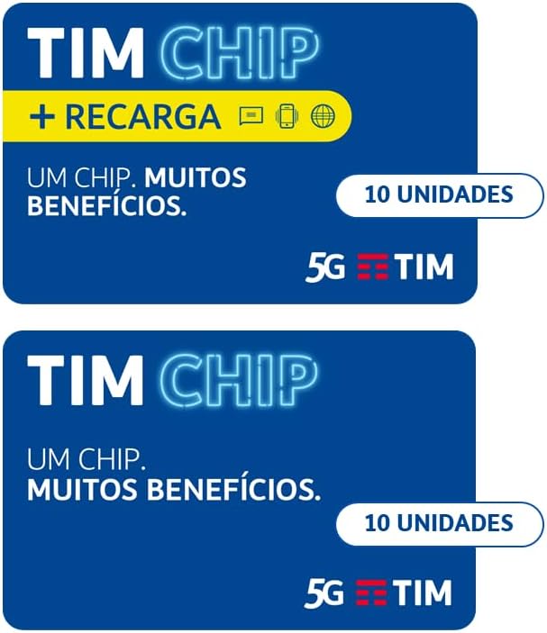 TIM Chip Kit 20 unidades: 10 sem recarga e 10 com recarga