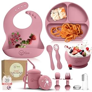 O'doe 11-teiliges Silikon Baby Fütterungsset Rosa