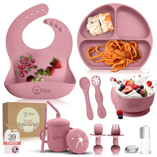 O'doe 11-teiliges Silikon Baby Fütterungsset Rosa