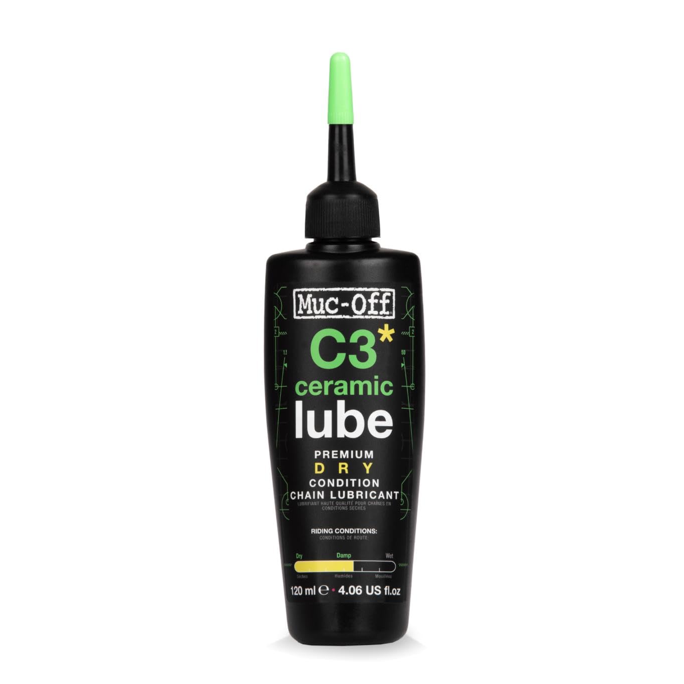 C3 Ceramic Dry Chain Lube, 120 Milliliters - Premium Bike Chain Lubricant with UV Tracer Dye - Formulated for Dry and Dusty Weather Conditions