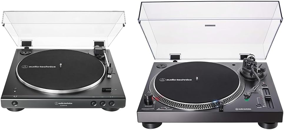 AT-LP60XBT-USB-BK Fully & AT-LP120XUSB-BK Direct-Drive Turntable (Analog & USB), Fully Manual, Hi-Fi, 3 Speed, Convert Vinyl to Digital, Anti-Skate and Variable Pitch Control Black