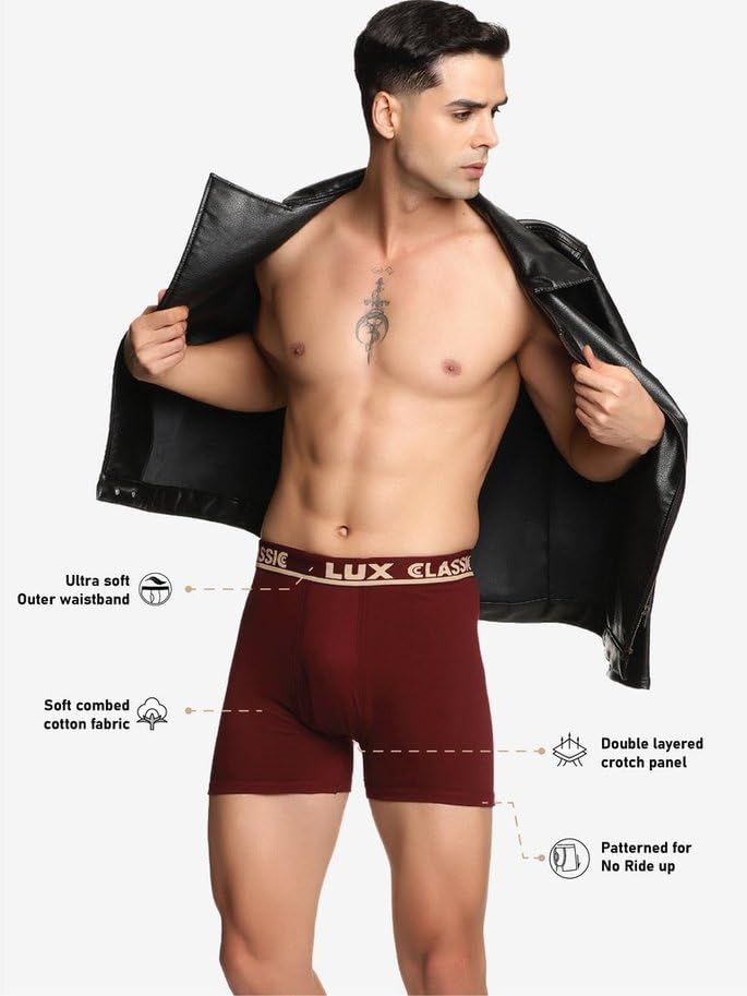 Image of Lux Classic Men's Outer Elastic Trunks - Pack of 2 (Color May Vary) | Premium 100% Cotton | Ultimate Comfort Breathable, Soft & Durable | Everyday Essential Lux Underwear