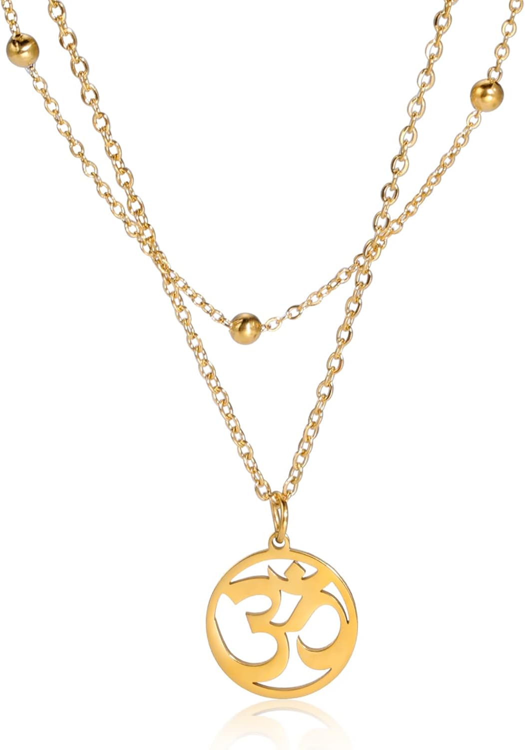 Women OM Necklace Indian Yoga Aum Om Ohm Pendant Necklace Stainless Steel Hindu Meditation Charm Sanskrit Symbol Spiritual Amulet Jewelry for Women Men