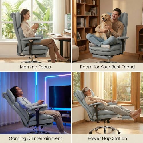 Image of Efomao Big & Tall Desk Chair, Wide Executive Office Chair with Footrest Grey