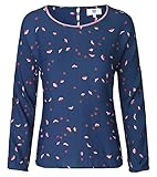 100% Viskose Noa Noa Langarm-Shirt geblümtes Sommer-Longsleeve Damen Sweatshirt Freizeit-Shirt Trend-Shirt Blau, Größe:36