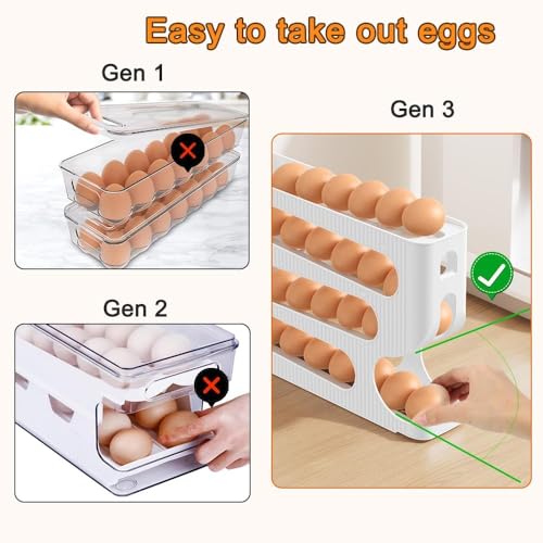 Image of 4-Tier Automatic Rolling Egg Dispenser for Refrigerator - Space-Saving Plastic Egg Holder, Holds Up to 30 Eggs, Roll-Down Design (WHITE NEW)