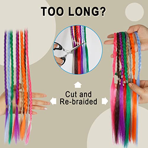 5 Pcs Dark Brown Hair Extensions Baby Braids Front Side Bang Long Braided Ponytail Extension Party Colorful Clip In Hair Extensions 22 Inch Straight Synthetic Hairpieces For Women Kids Girls Halloween Christmas Cosplay (22 Inch-Braided, Dark Brown) #TOP3