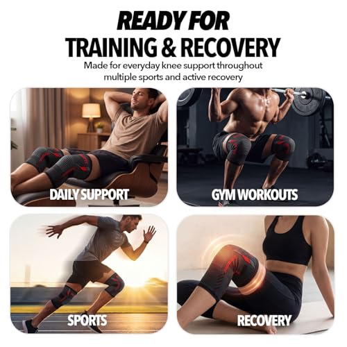 Image of Boldfit Orthopedic Knee Caps for Men & Women Knee Support for Pain Relief, Gym, Running, Arthritis & Workouts Anti-Slip Knees Sleeves for Squats, Sports, Badminton, Black Red- M