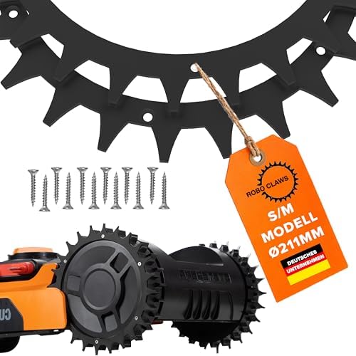 Edelstahl Spikes schwarz für alle WORX Landroid S/M und Plus Modelle – 2 mm Edelstahl Traktionsspikes (⌀211mm) – Mähroboter Zubehör inkl. 12 Edelstahlschrauben – entgratet und poli
