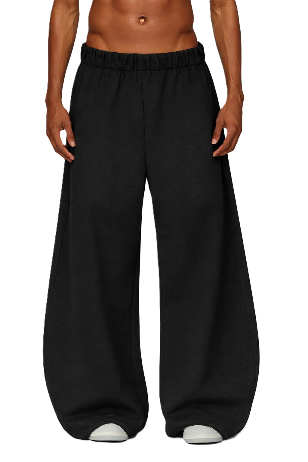 JUGULAR Men's Baggy Barrel Wide Leg Loose Fit Streetwear Track Pants, Black, Pure Cotton, Elastic Waistband, Side Pockets-picture-32