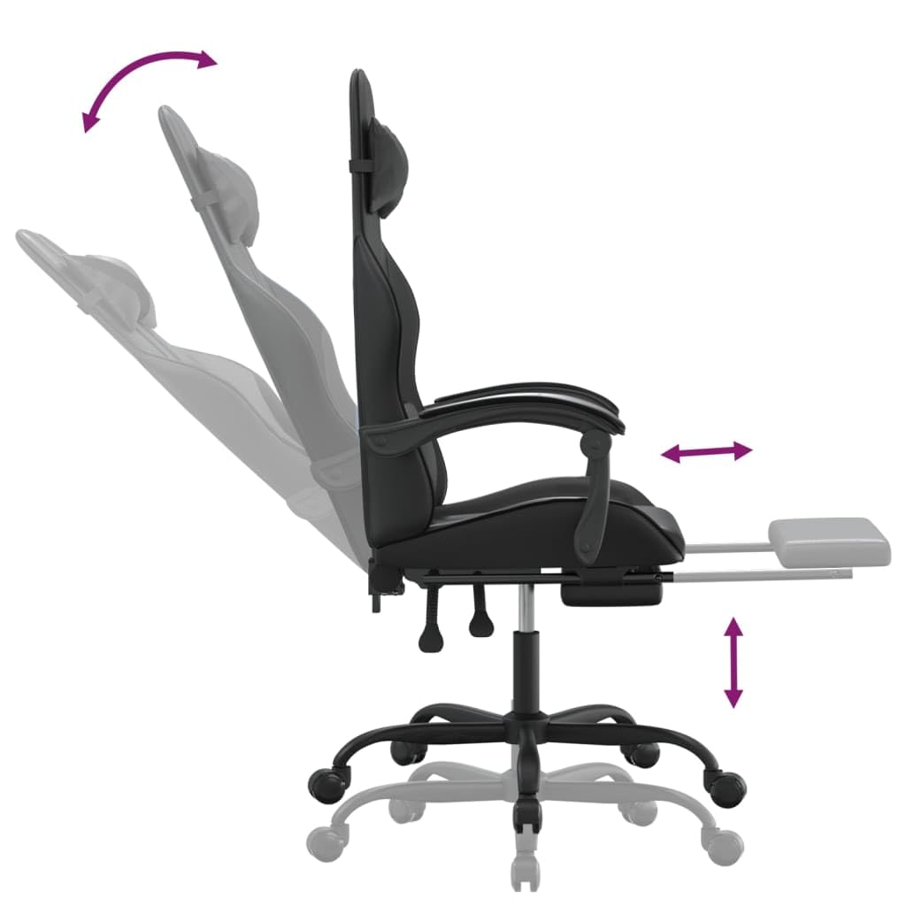 Silla para videojuegos con reposapiés y ruedas, piel sintética, ergonómica, altura regulable, giratoria, con reposabrazos y cojín lumbar para oficina, oficina en casa y comodidad para jugar