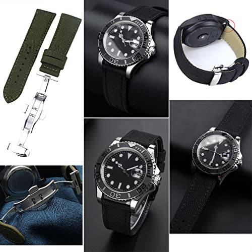 Nice Pies Canvas Nylon Genuine Leather Watch Band Replacement Wrist Band With Butterfly Development Folding Clasp Buckle Sports Military Retro Men Watchbands (22Mm, Green) #TOP2