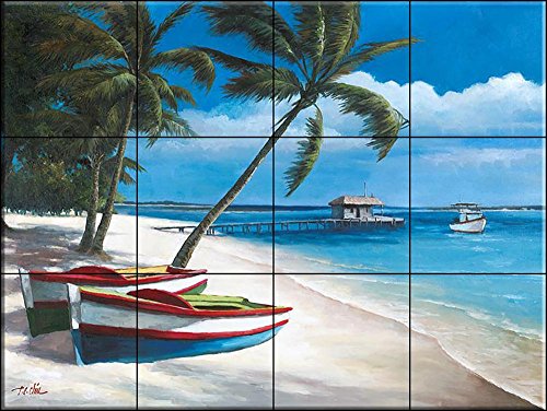 Cerámica de azulejos - dos barcos - TC por T. C. Chiu - salpicaduras de la cocina / baño de ducha