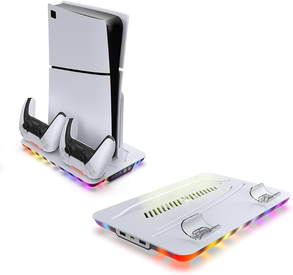 Suporte Multifuncional Base Cooler Carregador de Controle para Ps5 Fat Slim Pro