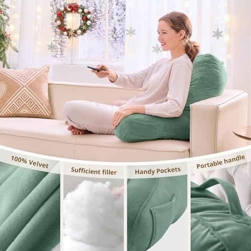 Image of Sasttie Reading Pillow for Bed, Back Pillow for Sitting Up, Sage | 21 inch Backrest Support Cushion for Couch, Sofa, and Floor, Dorm Essentials, OEKO-TEX, Adjustable Down Alternative Fill