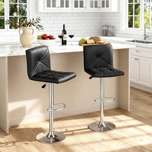 BestOffice Set de 2 Butacos Modernos Altura Ajustable con Giro de 360°, Asiento de Cuero Sintético, Base Metálica y Reposapiés (Negro) miniatura 2