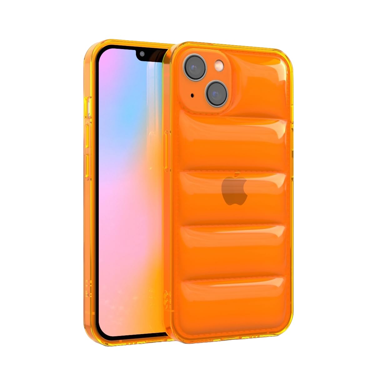 FELONY CASE for iPhone 15, Neon Orange Puffer Case, Clear Cushioned Bright Cover with Shockproof Bumper - Flexible and Lightweight Protective Case -