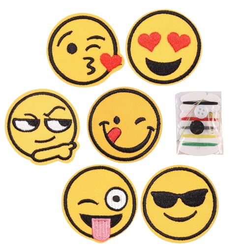 Lot de 6 écussons brodés thermocollants Smile Face - Kit de couture - Motif sourire jaune - Pour vêtements, jeans, sacs, chapeaux, travaux manuels,...