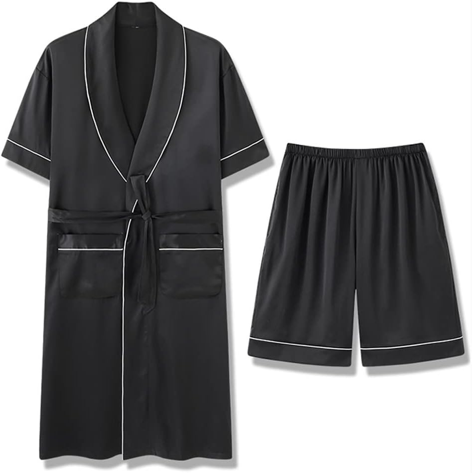 Men's Thin Ice Silk Short-sleeved Shorts Pajamas Bathrobes Home Clothes Two-piece Suit