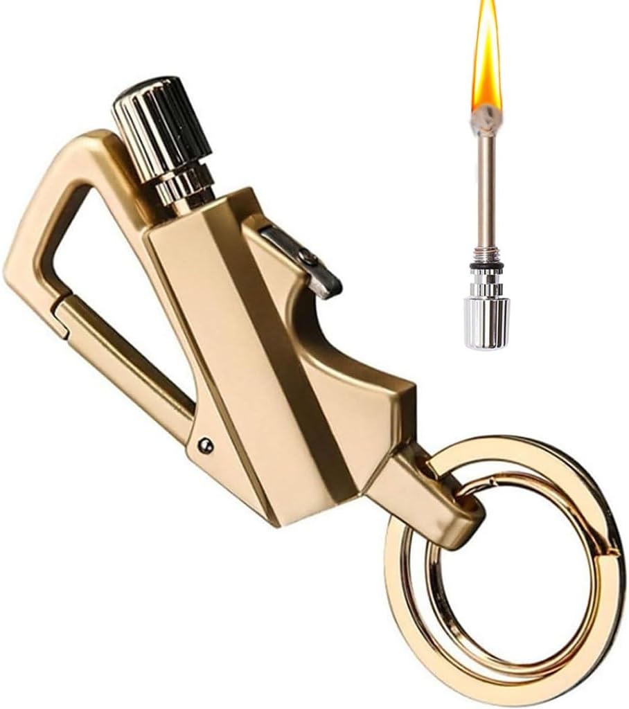 Keychain Lighter Multi-Function Outdoor Match Kerosene Lighter with Bottle Opener, Waterproof for BBQ Candles Men's Gift(2pack Gold)